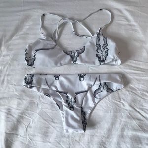 Romwe Skull Head Small Bikini Black White